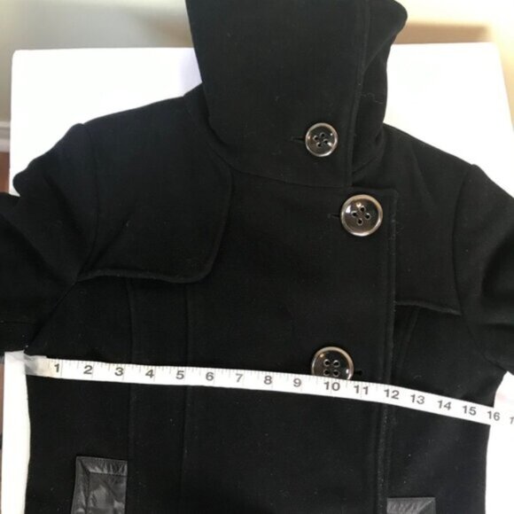 Mackage Wool Leather Fitted Car Coat Large Collar Pockets Wool Pea Coat Jacket - Picture 14 of 16